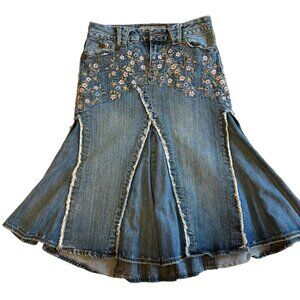 Denim Jean Skirt with Flower Embellishments